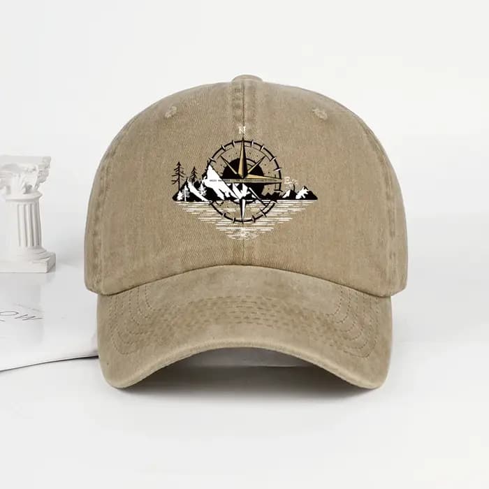 Casquette de baseball unisexe réglable avec imprimé montagne et effet délavé