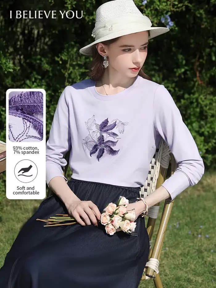 I BELIEVE YOU T-shirt à manches longues lilas pour femme