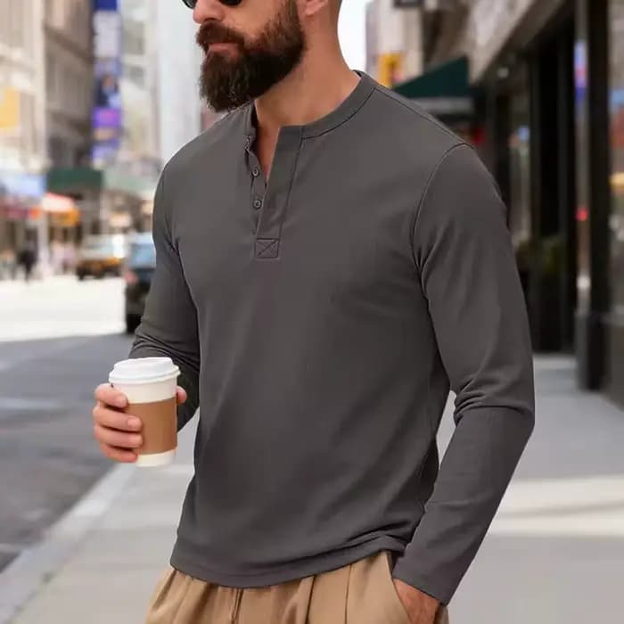 T-shirt Henley à manches longues pour homme