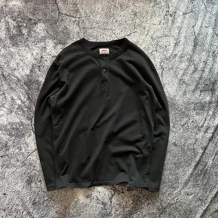 Henry chemise américaine Vintage poids lourd Amekaji lavé en détresse à manches longues coupe ample