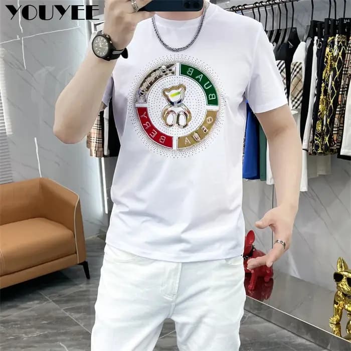 T-shirt homme marque de mode ours impression hommes t-shirts haute qualité coton mercerisé mince homme hauts jeunesse casual hommes vêtements 6XL