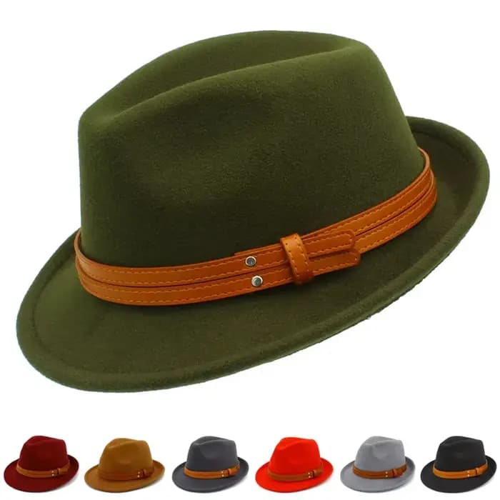 Fedora chapeaux Cowboy chapeau laine casquettes Trilby cuir ceinture Fedoras