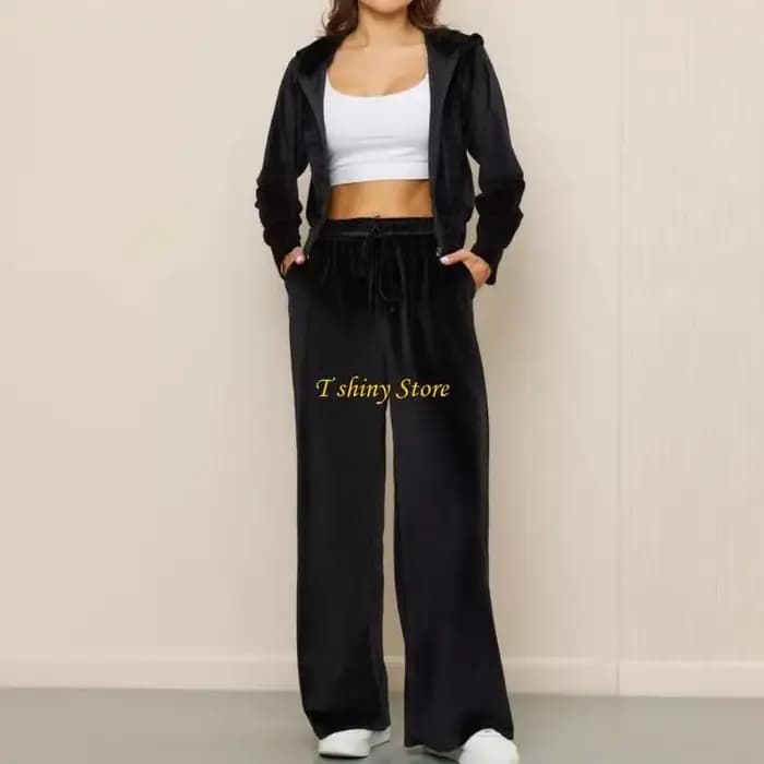 N58F – sweat à capuche pantalon jogging en velours pour femmes