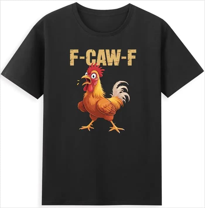 F-Caw-F comprend une référence intéressante de blague de poulet avec un T-shirt rétro pour hommes