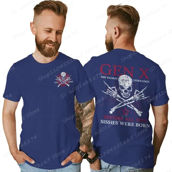 Drôle Gen X la génération Badass surélevée par des crânes T-Shirt à manches courtes T-shirts hommes haut