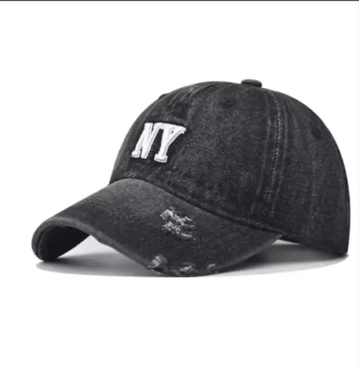 Casquette de baseball en denim vieilli brodée avec des lettres NY en 3D de style rétro, adaptée aux
