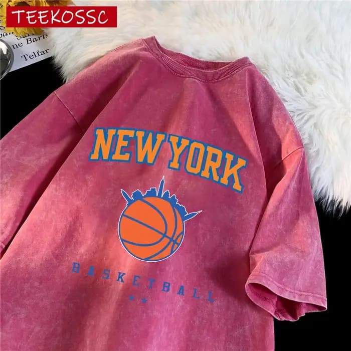 New York basket-ball imprimé lavé hommes T-Shirt été décontracté mode T-Shirts Sport coton Streetwear respirant à manches courtes