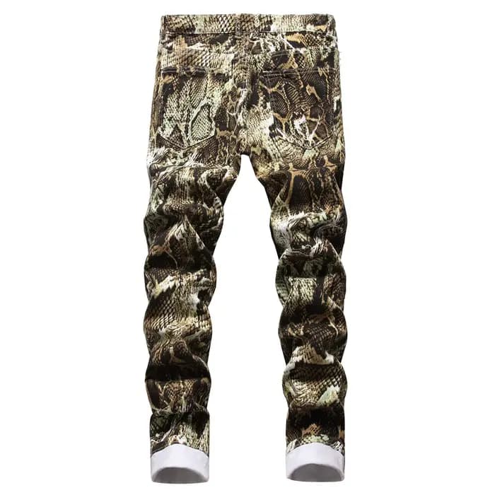 Jean pour hommes Hip Hop imprimé peau de serpent crayon pantalon coupe ajustée couleur Stretch taille moyenne lavé