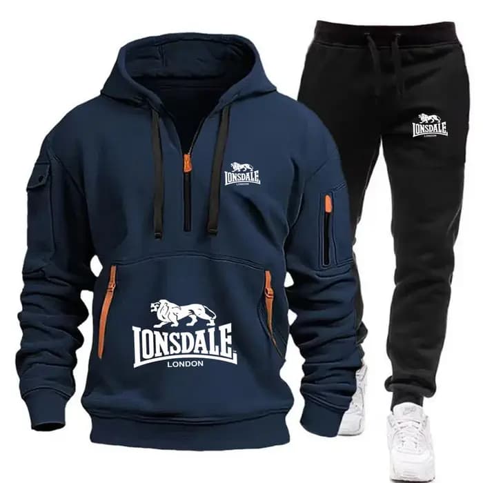 Nouvel ensemble de survêtement polaire LONSDALE automne-hiver 2026 pour homme : sweat à capuche avec poche kangourou et pantalon de sport deux pièces