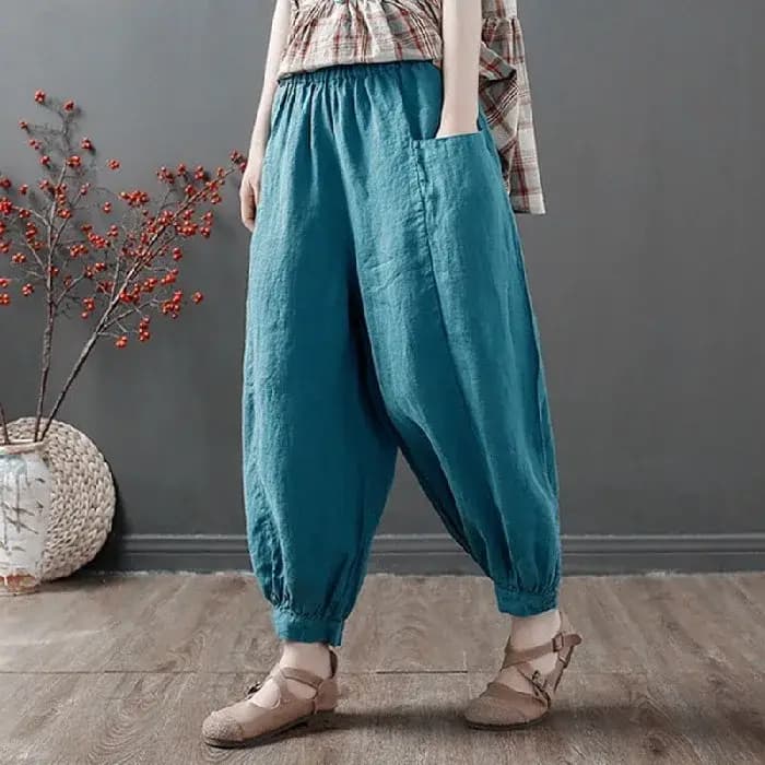 Mode Harem femmes pantalons Harajuku décontracté Vintage ethnique pantalon femme vêtements été coton lin pantacourt