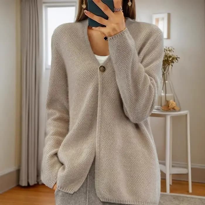 Cardigan tricoté à manches longues et col en v pour femme