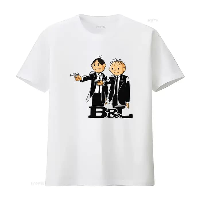 T-shirt de dessin animé Bolek et Lolek pour hommes, design élégant noir et blanc avec imprimé armes,