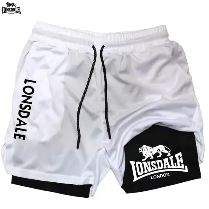 LONSDALE Short de sport double couche deux-en-un pour homme, décontracté, à séchage rapide, respiran