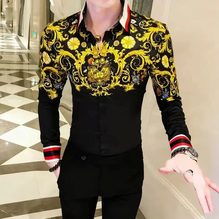 Chemise rétro à manches longues pour hommes