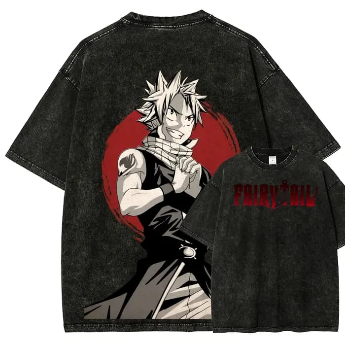 T-shirt vintage délavé à imprimé graphique Fairy Tail Erza Scarlet pour hommes et femmes