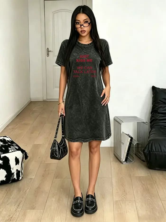 Robe T-shirt vintage délavée et vieillie pour femme