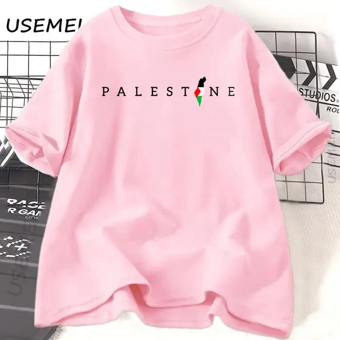 Drapeau palestinien imprimé t-shirt coton à manches courtes col rond t-shirts femme homme été ample décontracté