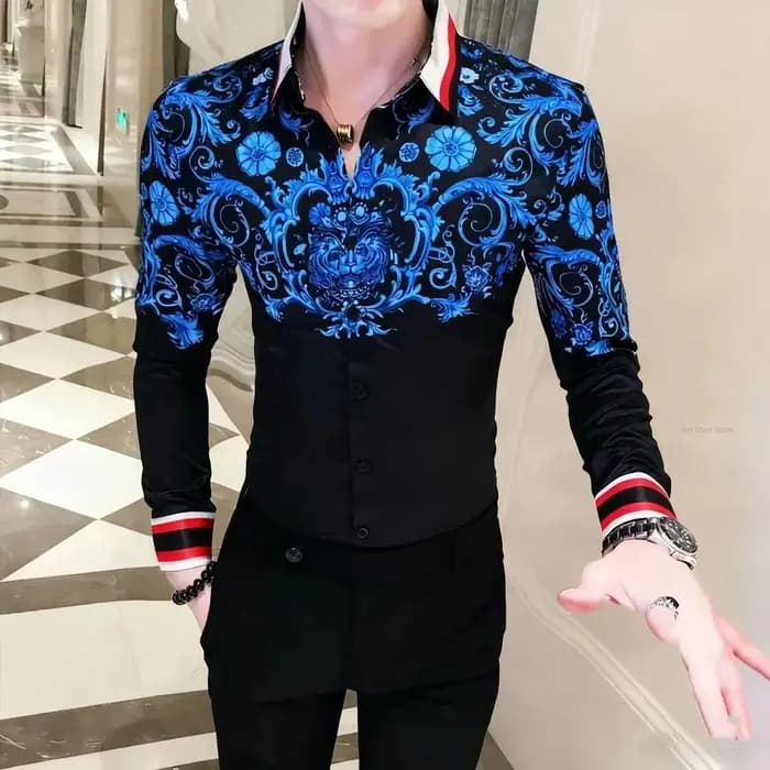 Chemise rétro à manches longues pour hommes