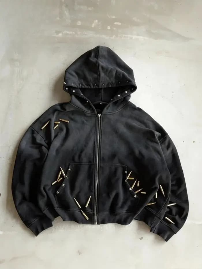Sweat-shirt à capuche streetwear uni avec fermeture éclair