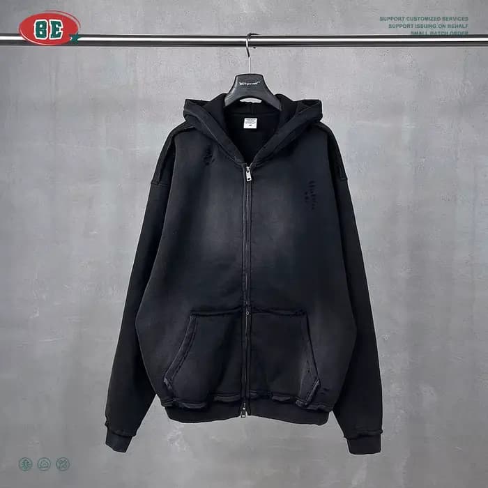 Sweat à capuche zippé pour hommes Y2k, Cardigan surdimensionné délavé en détresse, Plus peluche, tei