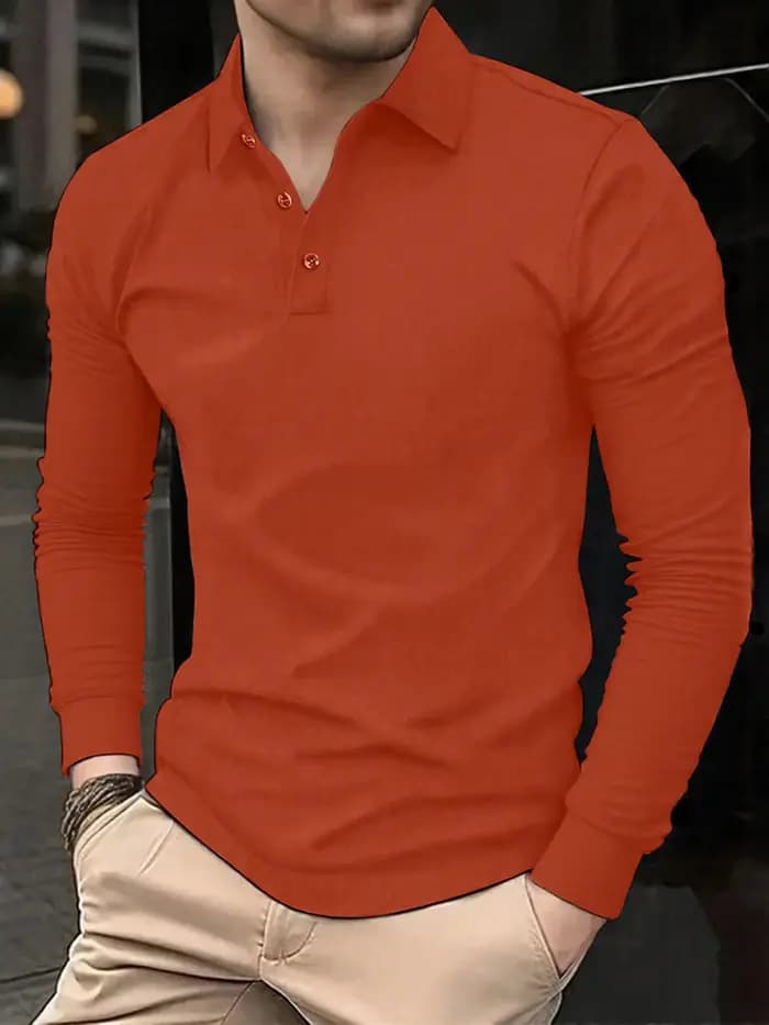 Polo basique à manches longues pour hommes