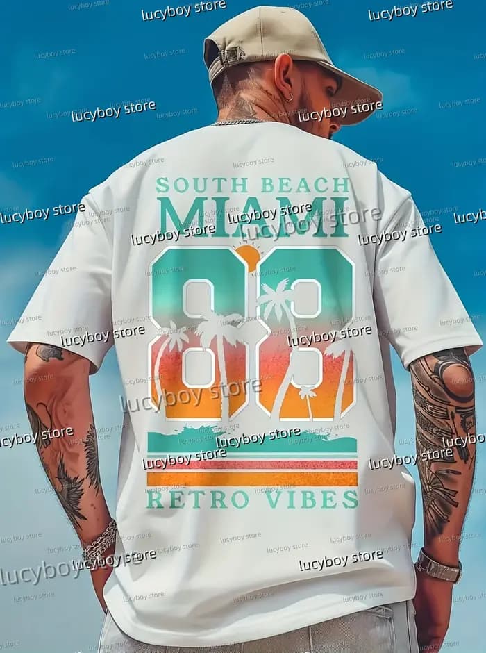 2025 nouveaux hommes MIAMI 88 imprimer Style américain T-Shirt homme à manches courtes col rond spor