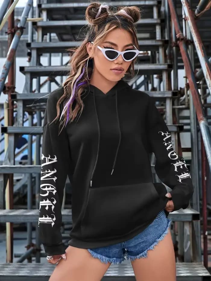 Sweat à capuche imprimé belles ailes d'ange pour femmes
