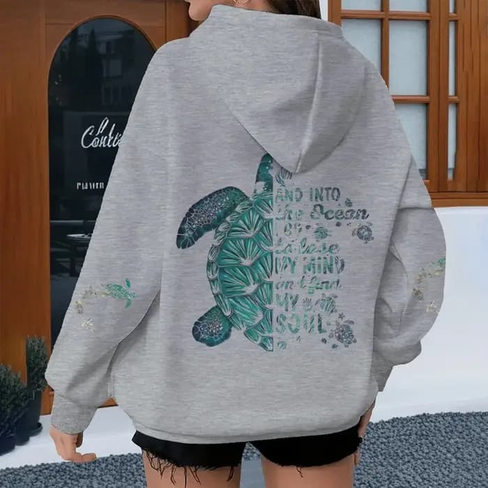 Sweat-shirt vintage Turtle « And Into The Ocean I Go » pour femmes et hommes