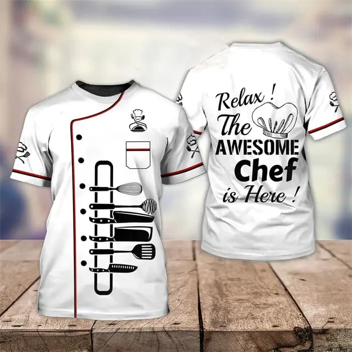 T-shirt à manches courtes imprimé 3D pour hommes, chemise de chef, t-shirt à col rond, streetwear pu