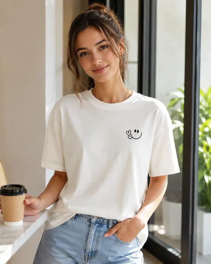 T-shirt décontracté unisexe à manches courtes et col rond