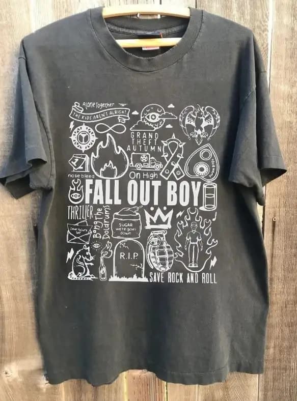 T-shirt unisexe vintage avec paroles d'album de concert Fall Out Boy
