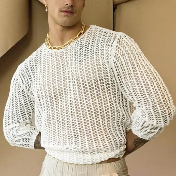 T-shirt à Manches sulfet Col Rond pour Homme, Tricot de Rue, Tissé, Solide, en Maille, Slim Fit, Fit