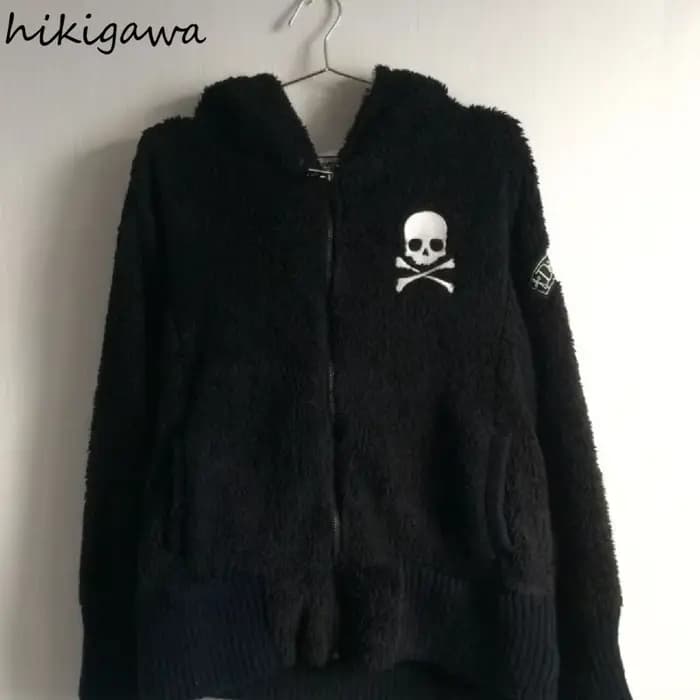 Veste à capuche en laine d'agneau Harajuku pour femmes