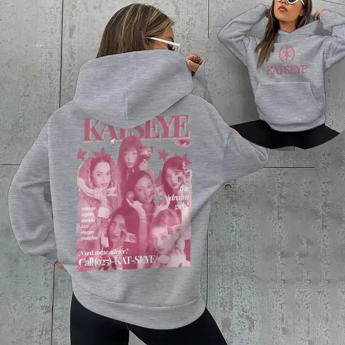 Sweat à capuche rose pour femme avec imprimé Katseye