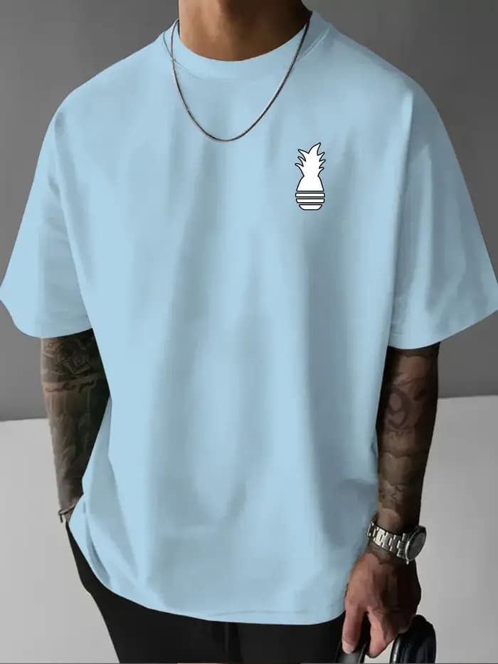 T-shirt pour homme en coton 100% doux de qualité supérieure avec imprimé silhouette d'ananas noir