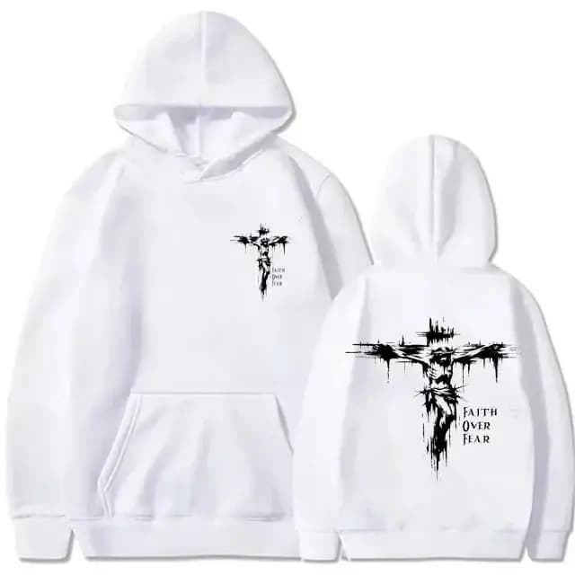 Sweat à capuche pour homme avec imprimés de croix religieuse et de textes motivants