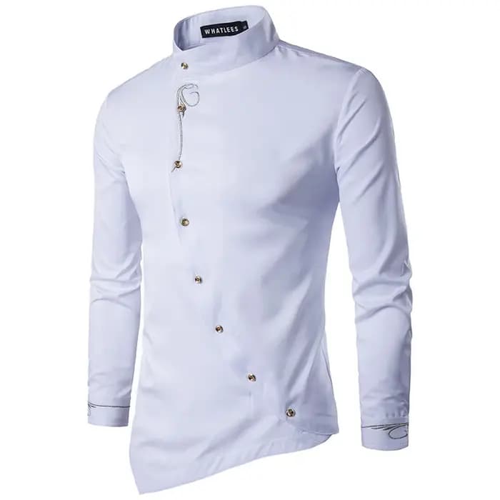 Chemise habillée homme 2026 à boutons obliques, haute qualité, manches longues, coupe ajustée, brode