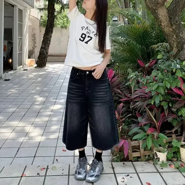 Short en jean baggy vintage pour femmes et hommes, pantalon large, taille haute, jean délavé, longueur au genou, pantalon surdimensionné, mode, Y2k