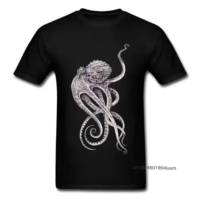 T-shirt à manches courtes imprimé pieuvre rétro pour hommes