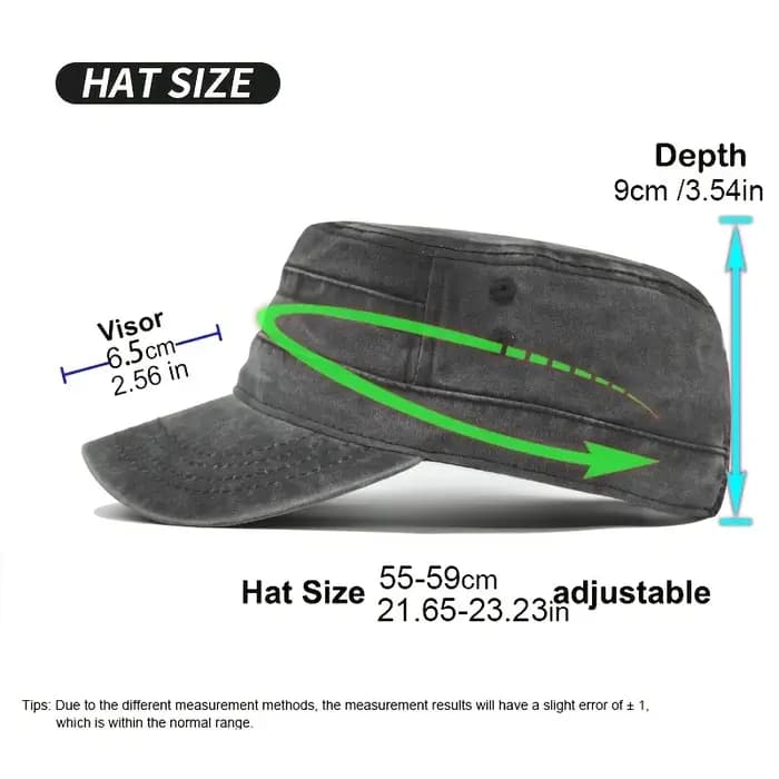 Casquette plate unisexe en coton lavé vintage pour cadets militaires, chapeau de camionneur réglable pour la course, le golf, le camping, la randonnée, la pêche