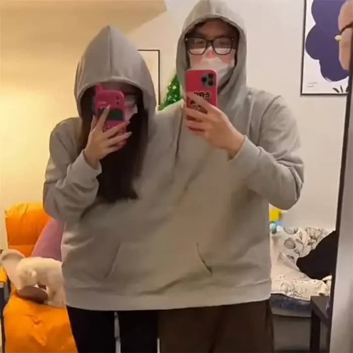 Hommes femmes deux personnes laid sweat à capuche intime ample solide