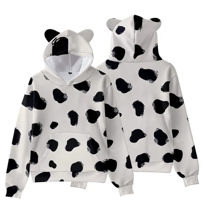 Sweat à capuche imprimé vache pour femmes, avec oreilles d'ours, mignon, décontracté, ample, pull as