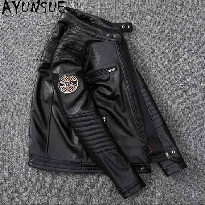 Veste de moto en cuir deux couleurs pour hommes