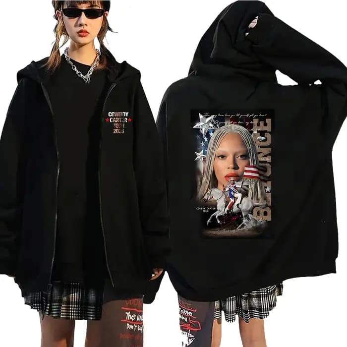 Beyoncé COWBOY CARTER TOUR 2025 sweat à capuche avec fermeture éclair imprimé graphique mode décontracté veste surdimensionnée polaire à manches longues sweats