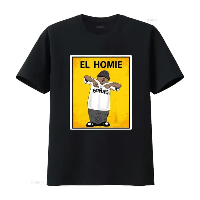 T-shirt El Homie Loteria vintage, style streetwear décontracté, respirant, légèrement extensible, vê