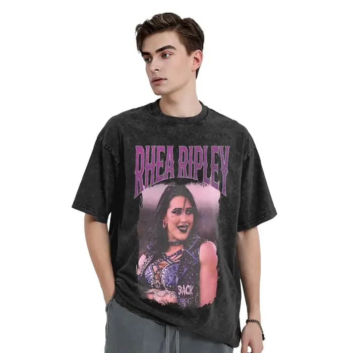Hommes femmes rhea ripley lutte lutteur t-shirt 100% coton graphique t-shirts haut vêtements