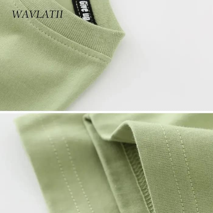 WAVLATII 2022 nouvelles femmes 100% coton t-shirts femme vert mode surdimensionné Streetwear à manches courtes