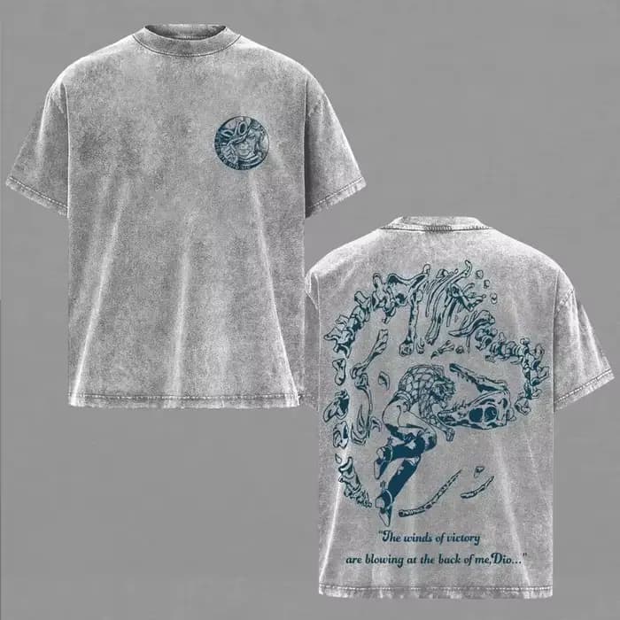 T-shirt en coton lavé pour hommes et femmes, vêtements rétro, Harajuku, Anime JoJo's Bizarre Adventu