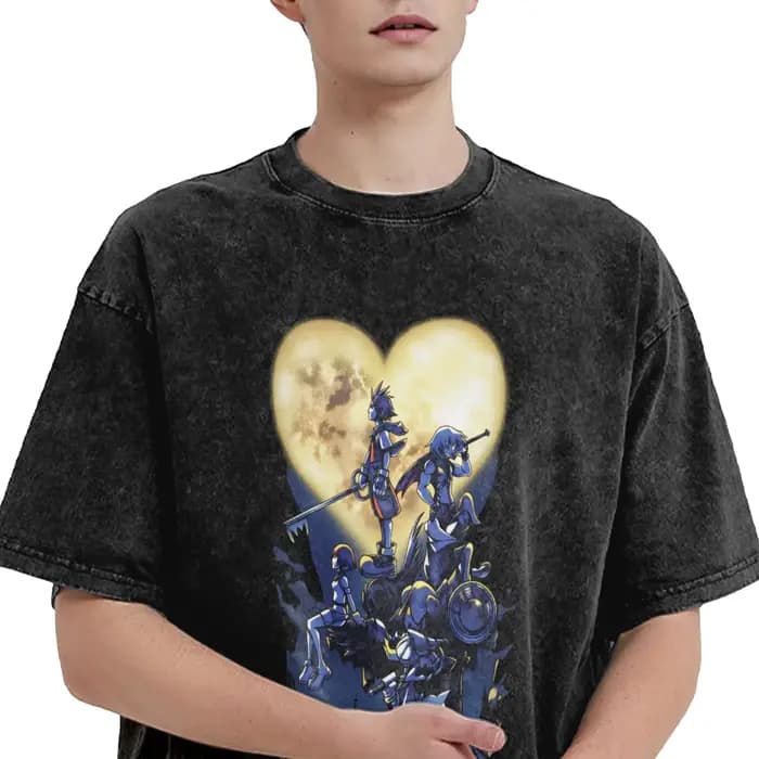 Kingdom Hearts hommes T-Shirts lavé loisirs t-shirt à manches courtes col rond