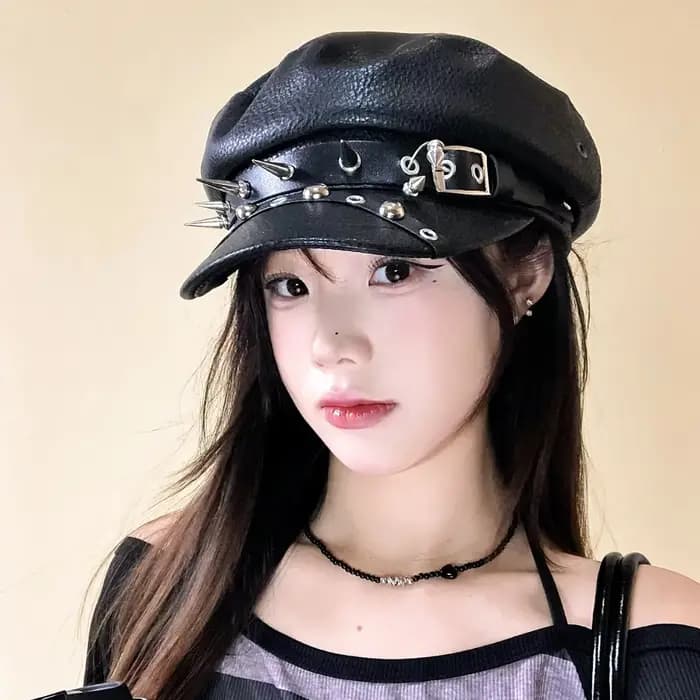Casquette militaire gothique punk en similicuir
